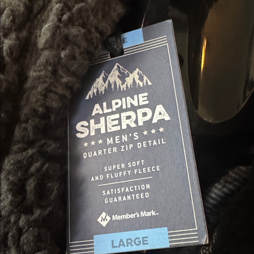 Mens Cozy Alpine Sherpa Pullover Checkered Black Gray Large with Pockets NWT - Picture 2 of 8